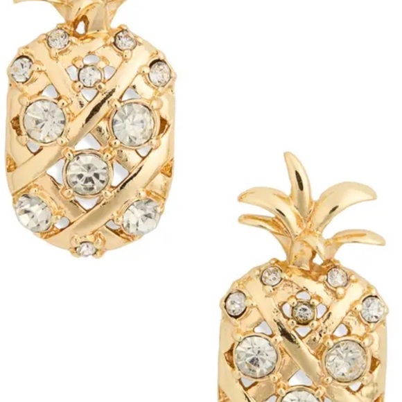 BaubleBar Gold Pineapple Stud Earrings with Crystal Accents - Picture 2 of 7